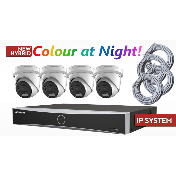 HIKVision Four Camera IP CCTV Kit with 4MP Hybrid Colorvu Cameras 2TB
