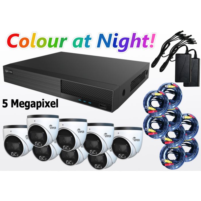 Eight Camera 5MP Colour at Night HD CVI CCTV Kit from QVIS