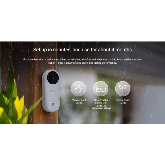 EZVIZ DB2 Pro Battery-Powered 2K Video Doorbell