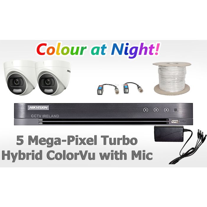 HIKVision  Two Camera Turbo CCTV Kit with 5MP Hybrid ColorVu Cameras with mics 1TB