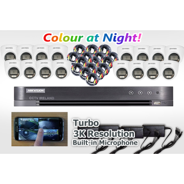 Sixteen Camera Turbo CCTV Kit with 5MP ColorVu Cameras with mics HIKVision 4TB