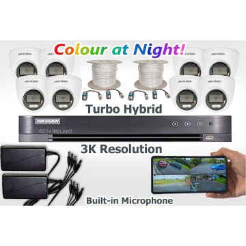 HIKVision Eight Camera Turbo CCTV Kit with 5MP Hybrid ColorVu Cameras with mics 2TB