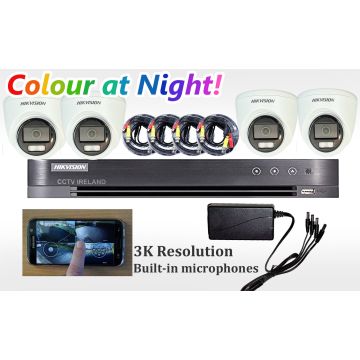 HIKVision Four Camera Turbo CCTV Kit with 5MP Hybrid ColorVu Cameras with mics 1TB