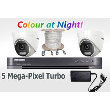 HIKVision Two Camera Turbo CCTV Kit with 5MP ColorVu Cameras 1TB